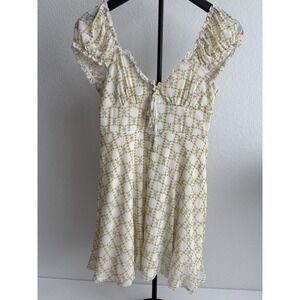 Urban Outfitters Womens Medium Floral Mini Dress Puff Sleeve Sweetheart Cottage
